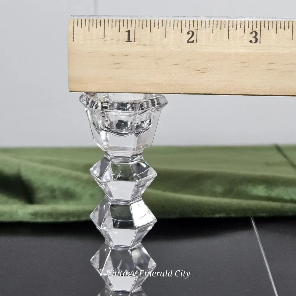 Vtg MIKASA Crystal Clear JewelStone Pattern Candlestick Candle Holder Set of 2
